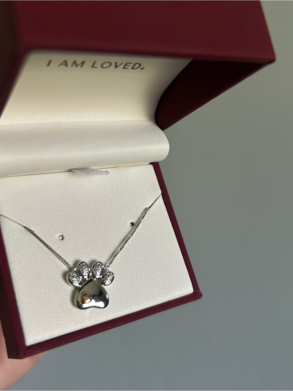 Helzberg Diamonds Silver Paw Print Necklace with Crystal Accents